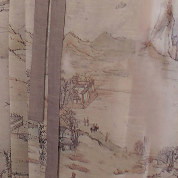 Buddha Stones V-Neck Long Sleeve Shirt Top Chinese Hanfu Ink Printing Landscape-Printed Horse Face Skirt Mamianqun