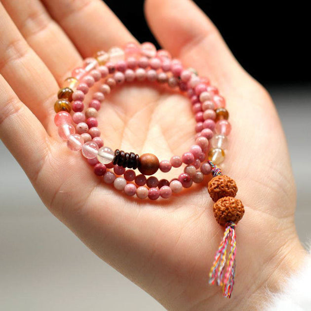 Buddha Stones Rhodonite Healing Energy Triple Wrap Bracelet 