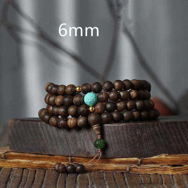 Smokey Quartz (12mm) and Agarwood (9mm) Mala Bracelet - Yoga popular Meditation Bracelet - Buddha Beads