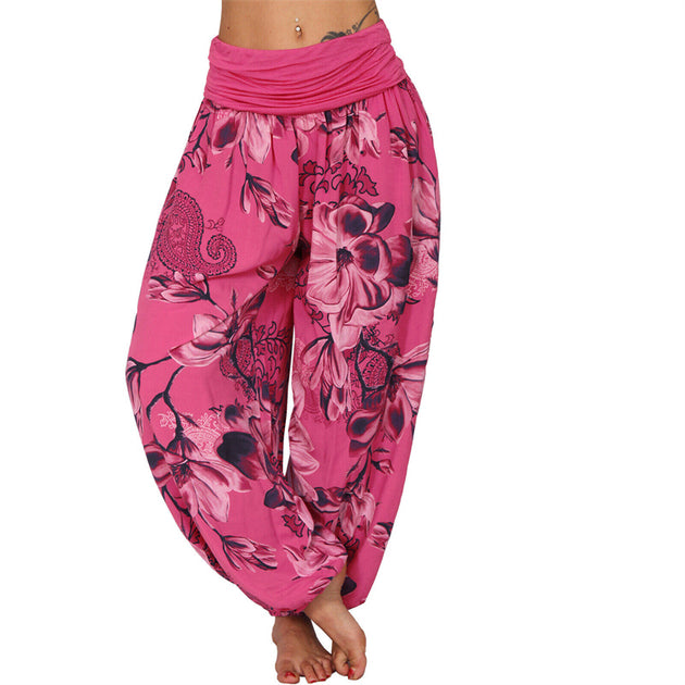 Pure Cotton Flying Cranes Auspicious Clouds Tree women's Elastic Waist Harem Pants