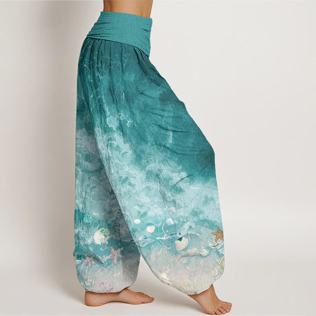 Sun Moon Stars Pattern Women's Elastic Waist Harem Pure Cotton Pants