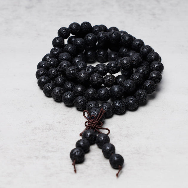 Buddha Stones 108 Natural Lava Rock Beads Prayer Mala Bracelet