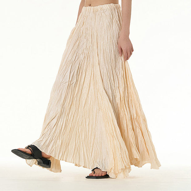 Buddha Stones Solid Color Loose Long Elastic Waist Skirt