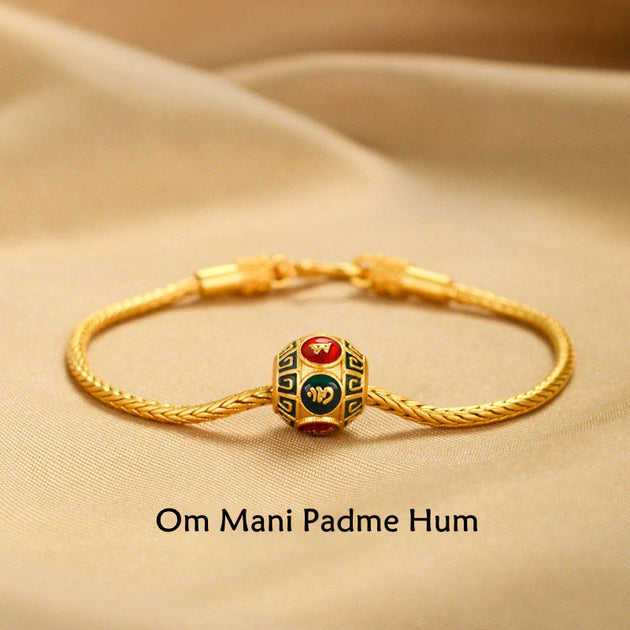 Buddha Stones Tibetan 18K Gold Om Mani Padme Hum Lucky Koi Fish Fu Character Ingot Copper Coin Peace Bracelet