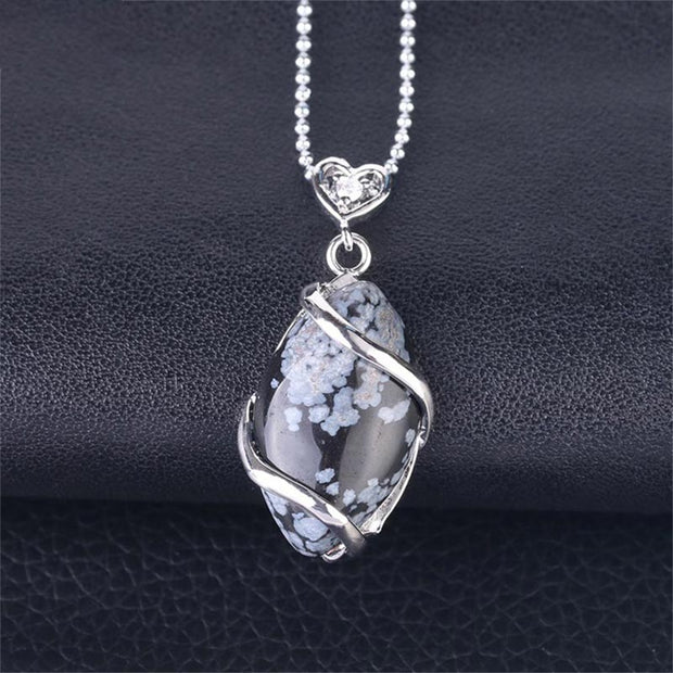 Buddha Stones Marquise Pattern Natural Crystal Stone Charm Necklace Pendant Necklaces & Pendants BS Snowflake Stone