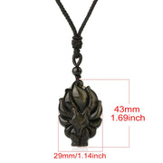Buddha Stones Natural Fluorite Gold Sheen Obsidian Fox Pendant Protection Necklace Necklaces & Pendants BS 13