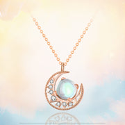 Buddha Stones 925 Sterling Silver Moonstone Moon Pattern Love Necklace Pendant Necklaces & Pendants BS 1