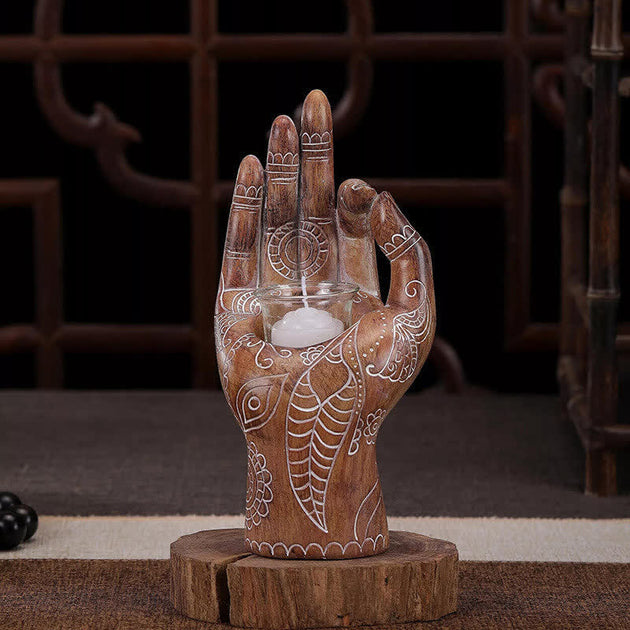 Buddha Stones Prayer Altar Buddha Hand Candle Holder Meditation Buddhi
