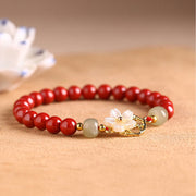 Buddha Stones Natural Cinnabar Jade Beaded Tridacna Stone Flower Blessing Bracelet Bracelet BS 10