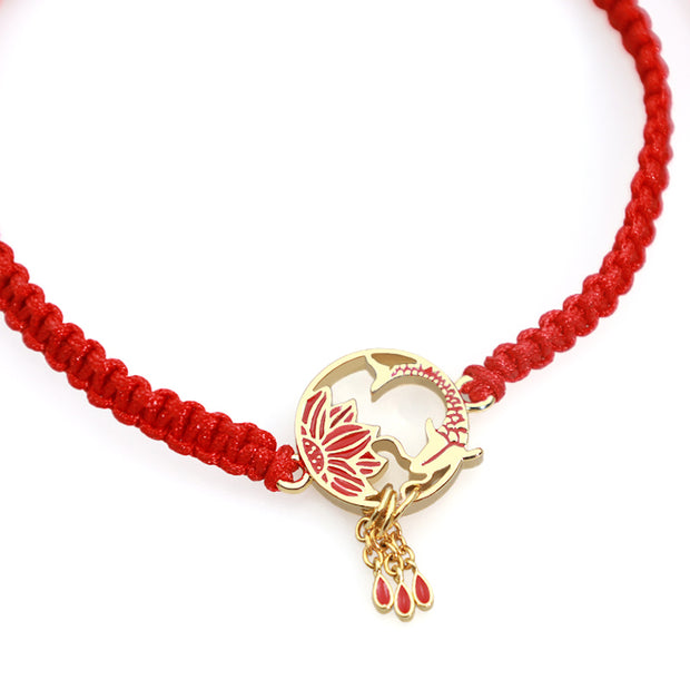 Buddha Stones Tibetan Handmade Lotus Koi Fish Lucky Red String Bracelet Bracelet BS 6