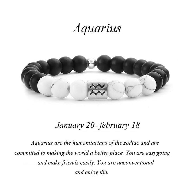 Buddhastoneshop 12 Constellations of the Zodiac Natural Frosted Stone White Turquoise Bead Fortune Bracelet
