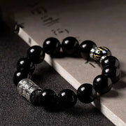 Buddha Stones Black Obsidian Om Mani Padme Hum Transformation Bracelet Bracelet BS 12mm Gold