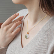 Buddha Stones Yin Yang Jade 18K Gold Luck Prosperity Necklace Pendant Necklaces & Pendants BS 3