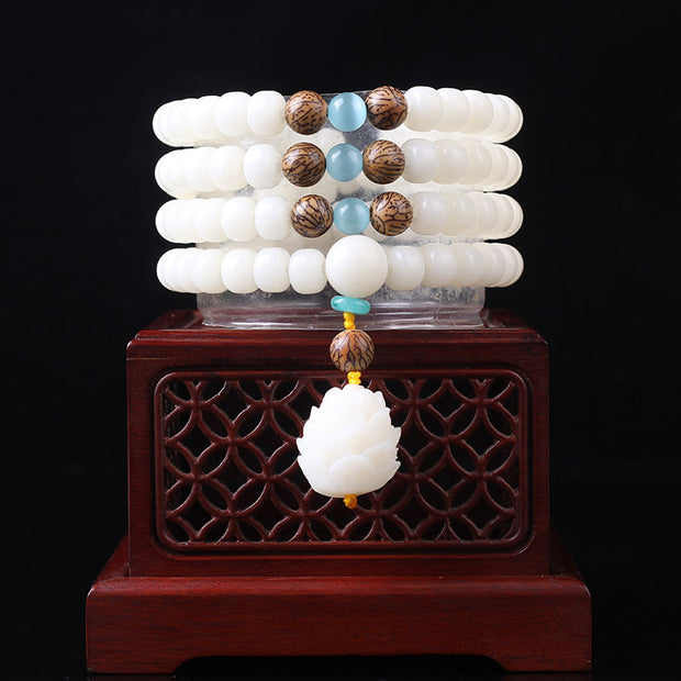 Buddha Stones White Bodhi Seed Mala 108 Beads Luck Bracelet Bracelet BS 8*10mm 1