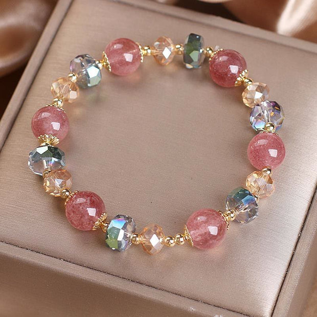 Buddha Stones Natural Strawberry Quartz Colorful Crystal Positive Bracelet Bracelet BS 1
