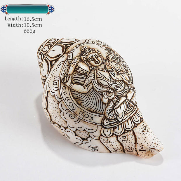 Buddha Stones Tibetan Handmade Engraved Shankha Buddha Avalokitesvara Conch Shell Wealth Decoration