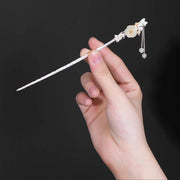 Buddha Stones 925 Sterling Silver Hetian White Jade Flower Blessing Hairpin Decorations BS 2