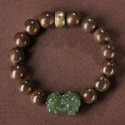 Buddha Stones 925 Sterling Silver Brunei Agarwood PiXiu Jade Peace Strength Bracelet Bracelet BS 5