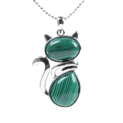 Buddha Stones Cat Pattern Natural Crystal Protection Necklace Pendant Necklaces & Pendants BS Malachite