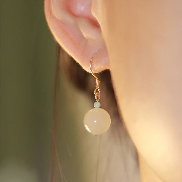 Buddha Stones Cyan Jade White Jade Beaded Luck Drop Dangle Earrings Earrings BS 3