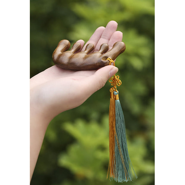 Buddha Stones Simple Green Sandalwood Soothing Tassel Massage Comb