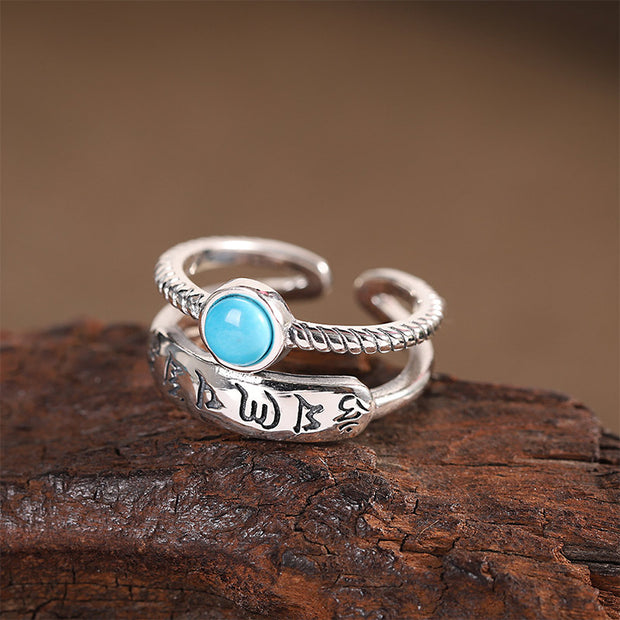 925 Sterling Silver Turquoise Six True Words Blessing Ring Rings BS 1