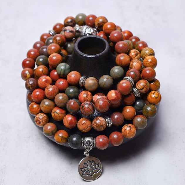 Buddha Stones Lotus Crystal Stone 108 Beads Mala Bracelet (Extra