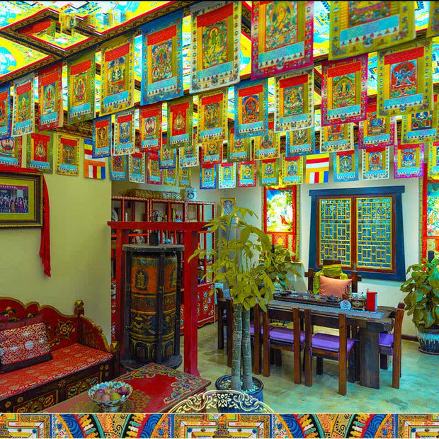 Buddha Stones Tibetan 10 Colors Windhorse Buddha Healing Auspicious Outdoor Mulberry Silk Prayer Flag