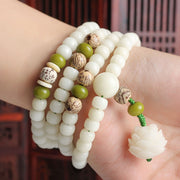 Buddha Stones White Jade Bodhi Lotus Mala Harmony Necklace Bracelet Bracelet BS 4