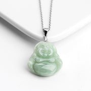 Buddha Stones 925 Sterling Silver Laughing Buddha Jade Blessing Necklace Chain Pendant Necklaces & Pendants BS 3