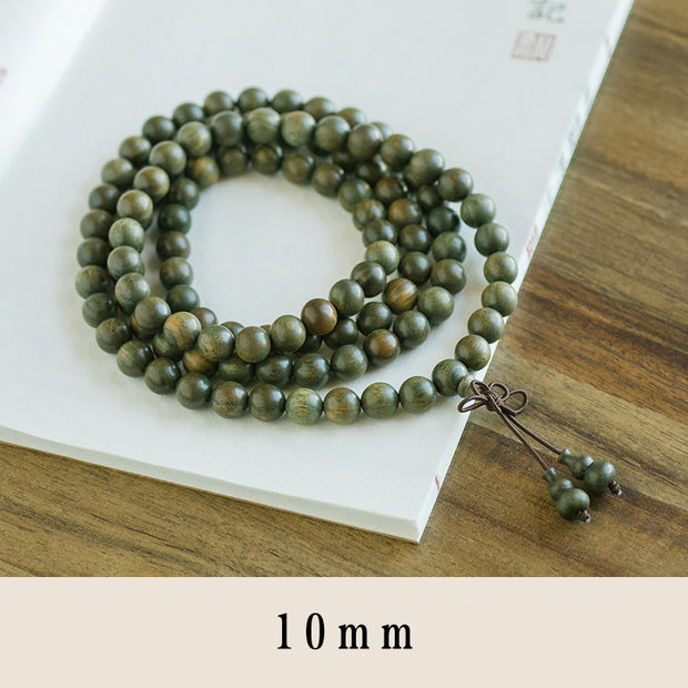 Buddha Stones 108 Mala Beads Green Sandalwood Chinese Knotting Soothing Bracelet Mala Bracelet BS 10mm*108