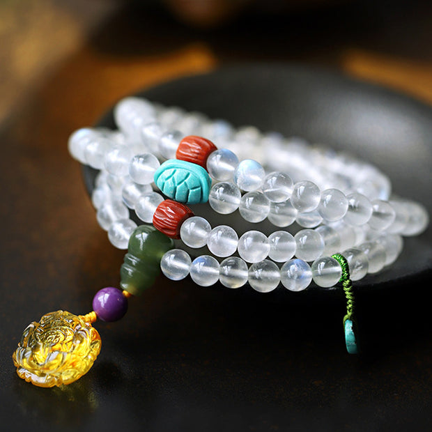 Buddha Stones 108 Mala Beads Moonstone Amber Lotus Turquoise Crystal Healing Bracelet Bracelet Mala BS 1