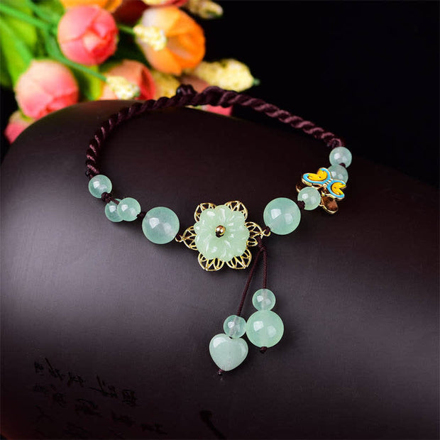 Buddha Stones Flower Jade Butterfly Luck Abundance Charm Anklet Anklet BS Jade (Prosperity ♥ Abundance)
