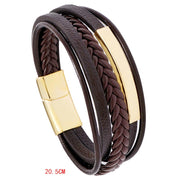 Buddha Stones Simple Design Titanium Steel Leather Luck Bracelet Bracelet BS Brown 20.5cm