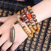 Buddha Stones Tibetan Nine-Eye Dzi Bead Mala Bodhi Seed Wealth Peace Bracelet Bracelet BS 3