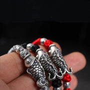Buddha Stones Silver Luck Koi Fish Braided String Bracelet Bracelet BS 10