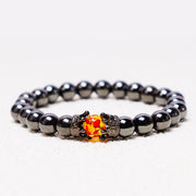 Buddha Stones Natural Stone King&Queen Crown Healing Energy Beads Couple Bracelet Bracelet BS Hematite