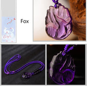 Buddha Stones Natural Amethyst White Crystal Citrine Nine Tailed Fox Luck Necklace Pendant Necklaces & Pendants BS 6