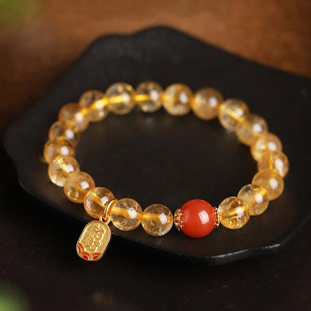 Buddha Stones Citrine Red Agate Fortune Charm Bracelet Bracelet BS 1