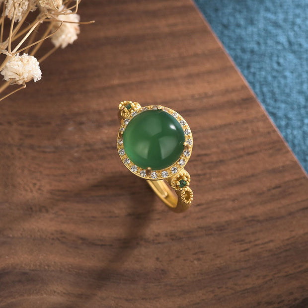 Buddhastoneshop Green Jade Fortune Ring