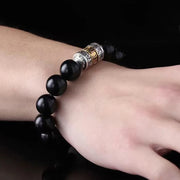 Buddha Stones Black Obsidian Om Mani Padme Hum Transformation Bracelet Bracelet BS 2