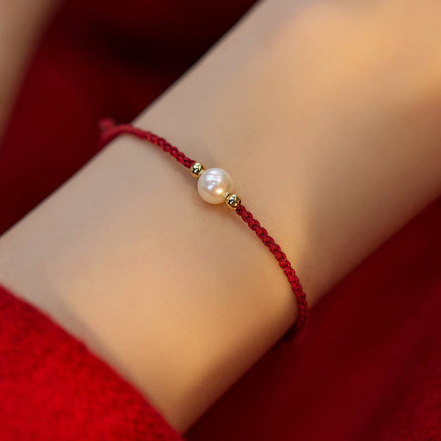 Buddha Stones Natural Pearl Bead Luck Braid String Bracelet Bracelet BS Wine Red(Wrist Circumference 14-19cm)