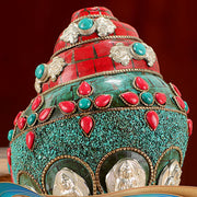 Buddha Stones Tibetan Handmade Shankha Om Mani Padme Hum Buddha Avalokitesvara Turquoise Conch Shell Positive Decoration