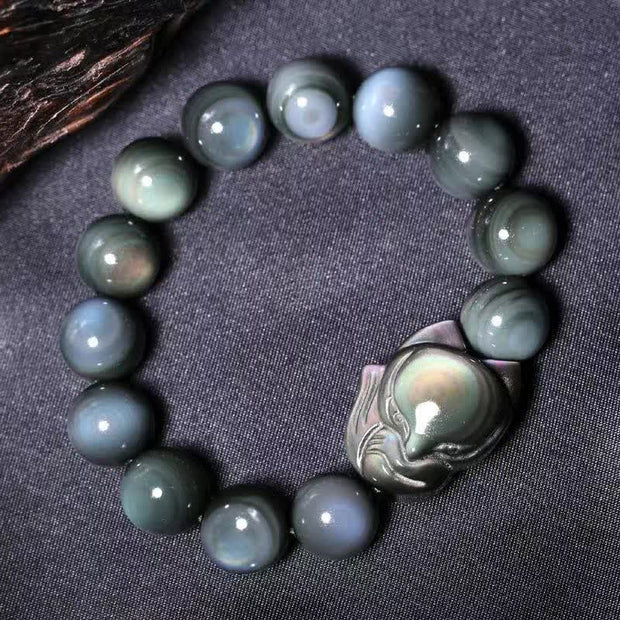 Buddha Stones Rainbow Obsidian Fox Healing Positive Bracelet