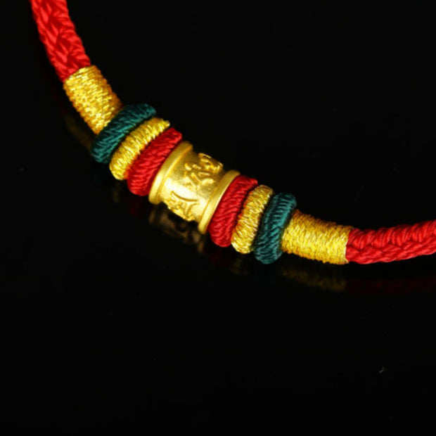 Buddha Stones 999 Gold Om Mani Padme Hum Luck String Couple Bracelet Bracelet BS 4