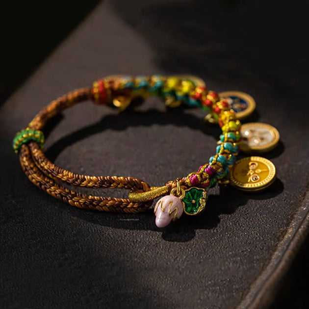 Buddha Stones Tibetan Colorful Rope Five God Of Wealth Luck