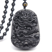 Buddha Stones Black Obsidian Stone Dragon Fulfilment Pendant Necklace Necklaces & Pendants BS Obsidian