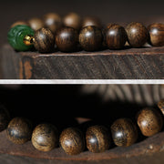 Buddha Stones 999 Gold Brunei Agarwood Cyan Jade Lotus Flower Peace Strength Bracelet Bracelet BS 16