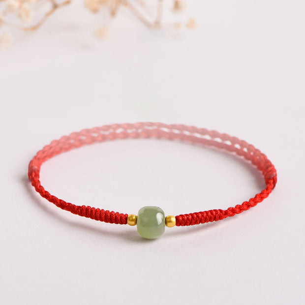 Buddha Stones Handmade Jade Lucky Bead Prosperity Braided Bracelet Bracelet BS Red(Wrist Circumference 14-20cm)