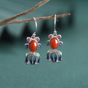 Buddha Stones 925 Sterling Silver Hetian White Jade Red Agate Cute Fish Happiness Drop Earrings Earrings BS Silver Red Agate(Confidence♥Calm)